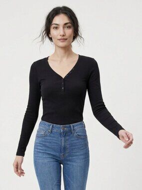 GAP Black Favorite T Long Sleeve Henley Top Sz XS